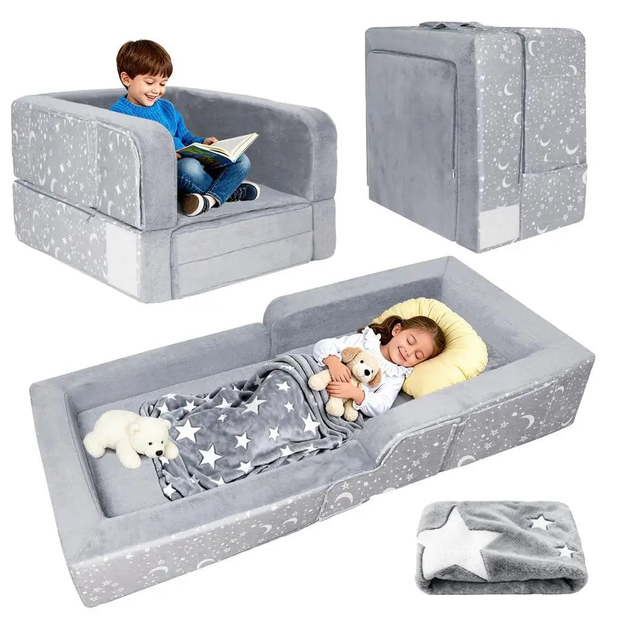 Toddler Travel Bed, 2 in 1 Foldable Toddler Bed Sofa Chair