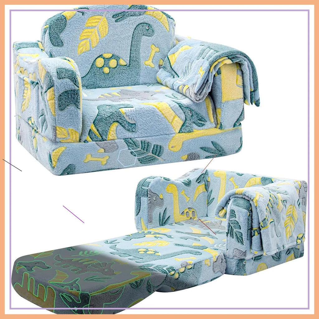 2-in-1 Glowing Dinosaur Toddler Chair & Couch with Blanket
