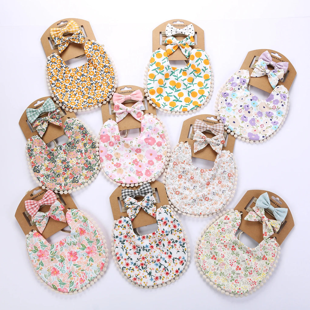 3Pcs/Set Flower Print Cotton Linen Baby bibs