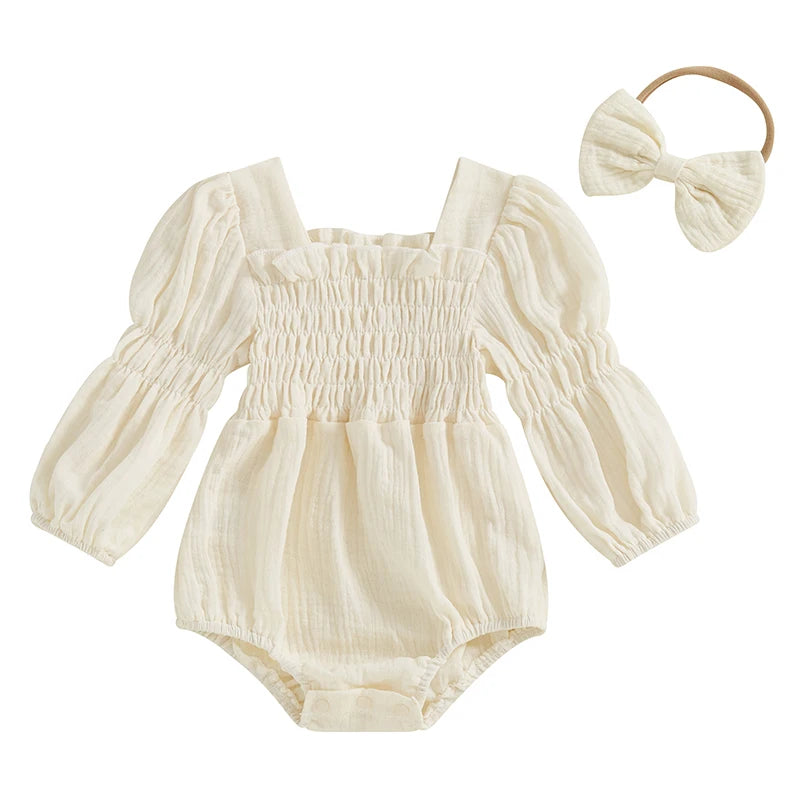 Baby Girls Spring Romper Long Sleeve  with head band