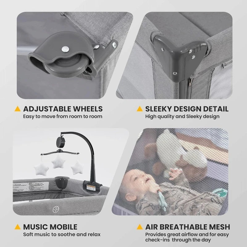 2-in-1 Baby Playard, Pack and Play Bassinet