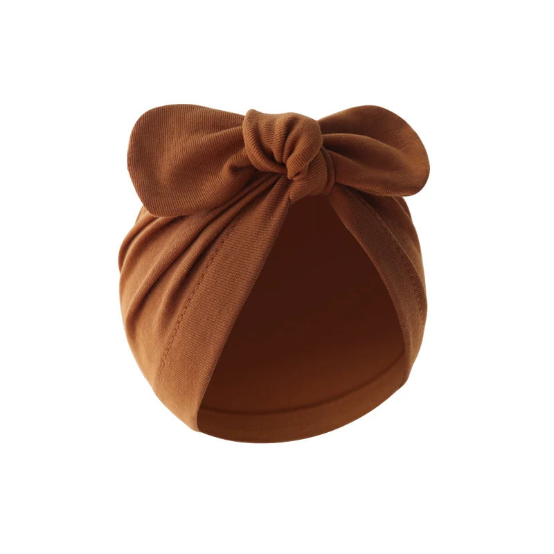 Cute Bunny Ears Baby Turban Hat Solid Color Infant Beanie Cap