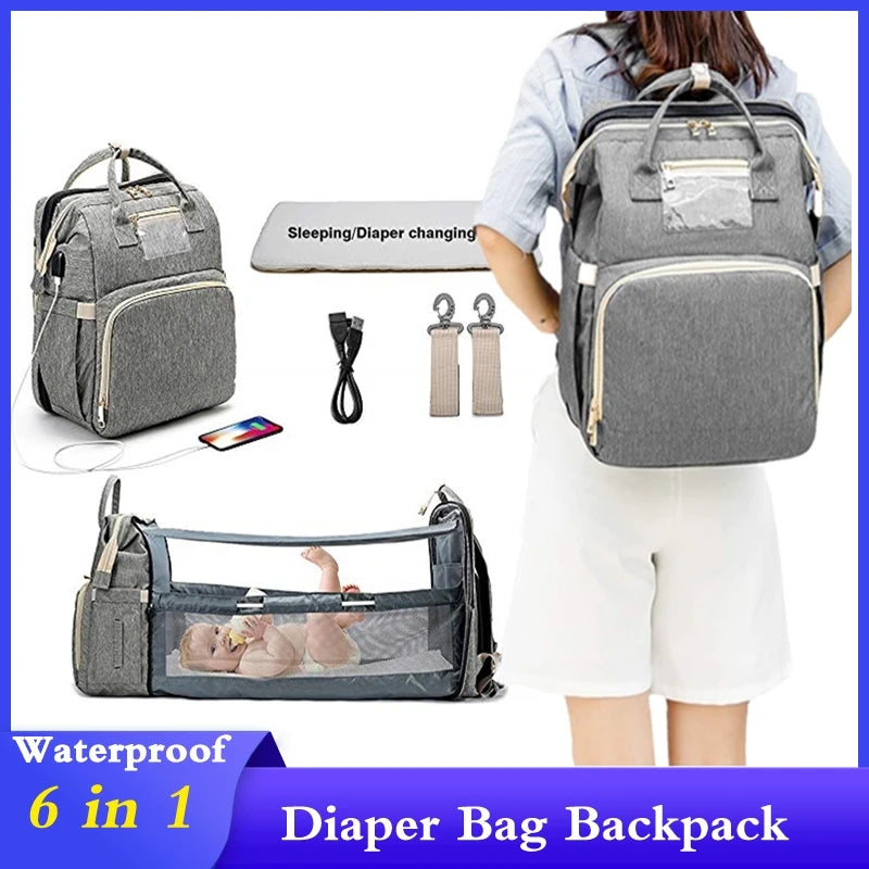 Fashion Portable Folding Crib Diaper Bag Multi-Function