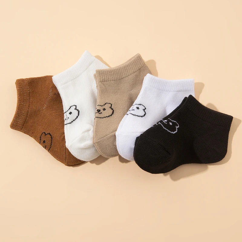 5 pairs of baby socks, cute bear-pattern elastic ankle socks