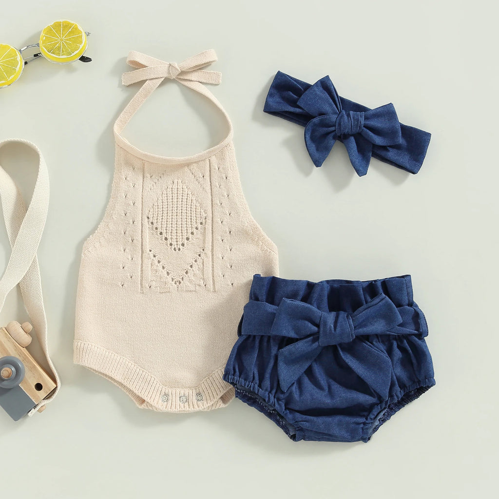 Summer Baby Girl Outfit Solid Color Halter 2pc
