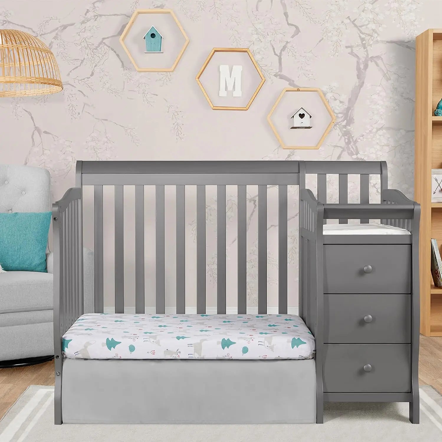 4‑in‑1 Mini Convertible Baby Crib & Changer with Storage