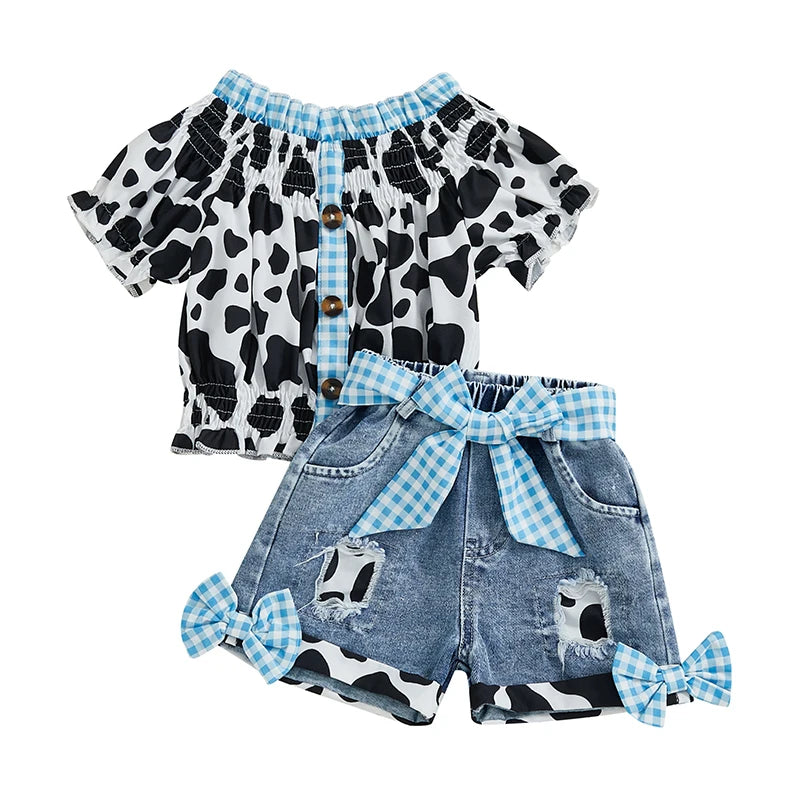 Girls Summer Outfit Leopard Print Sleeveless Top and Distressed Denim Shorts