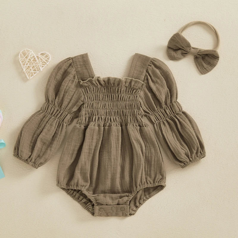 Baby Girls Spring Romper Long Sleeve  with head band