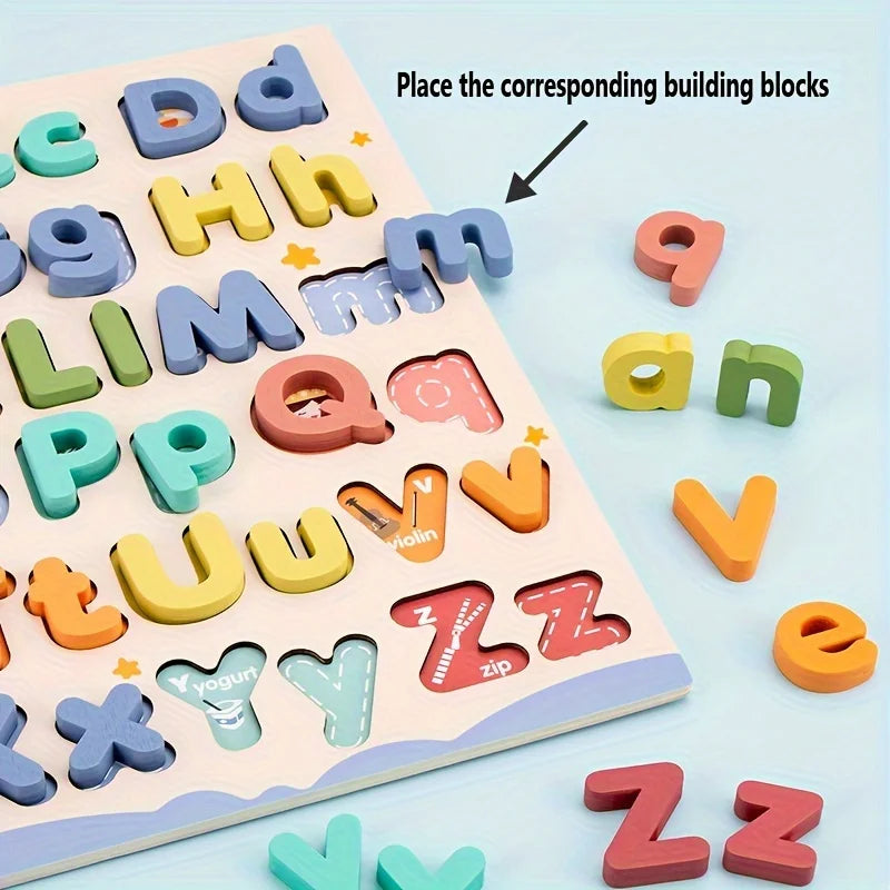 Wooden Letter Puzzle Board - 52 Uppercase And Lowercase Letters -