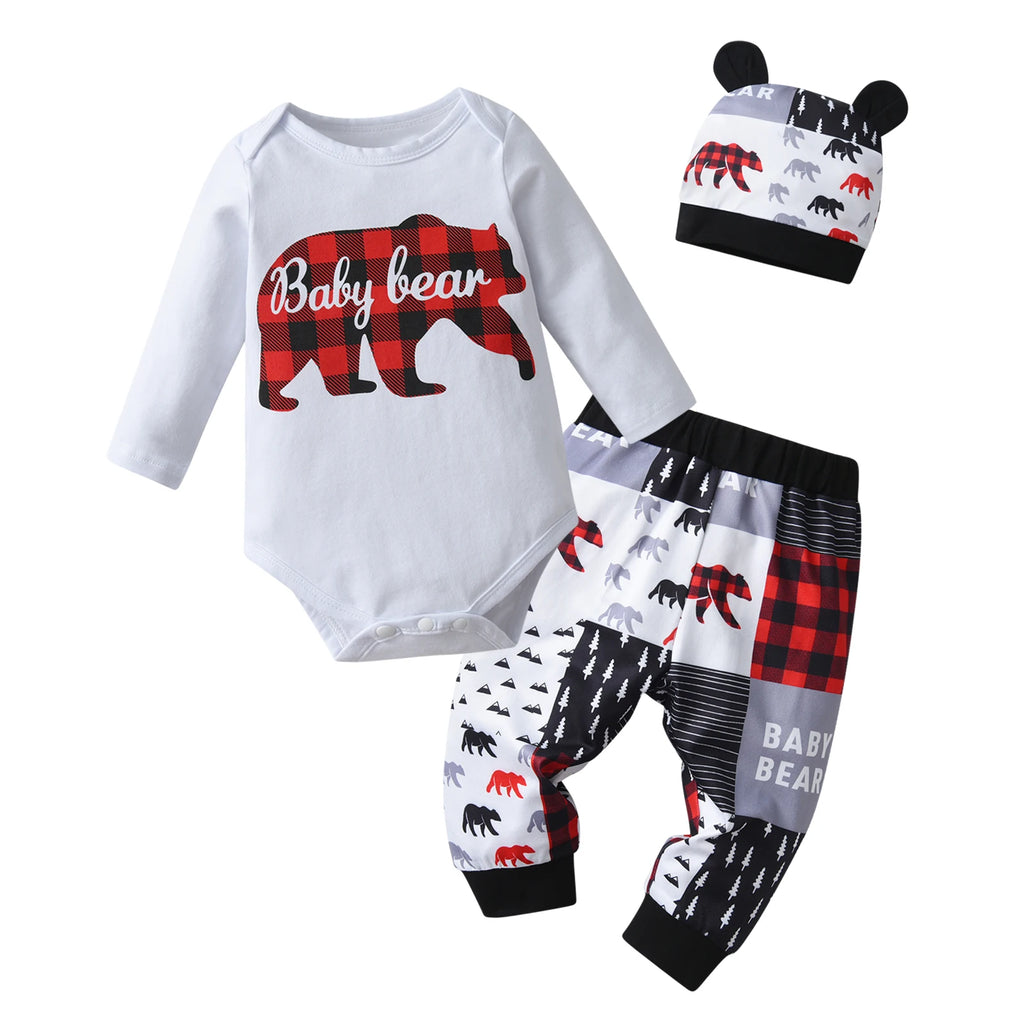 Newborn Baby Boy Clothes Set Long Sleeve Bear Print