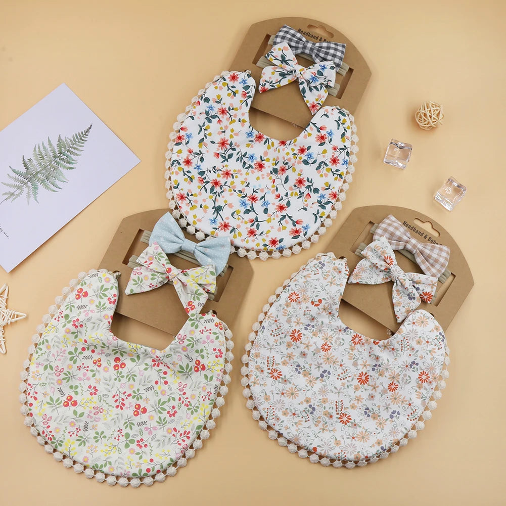 3Pcs/Set Flower Print Cotton Linen Baby bibs