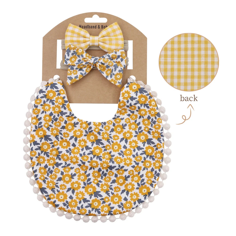 3Pcs/Set Flower Print Cotton Linen Baby bibs