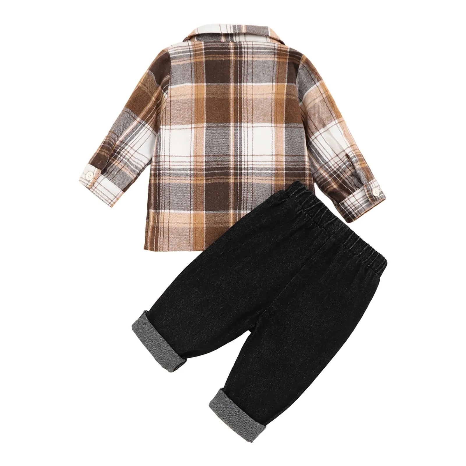 2Pcs Kids Boys Flannel Plaid Shirt Tops