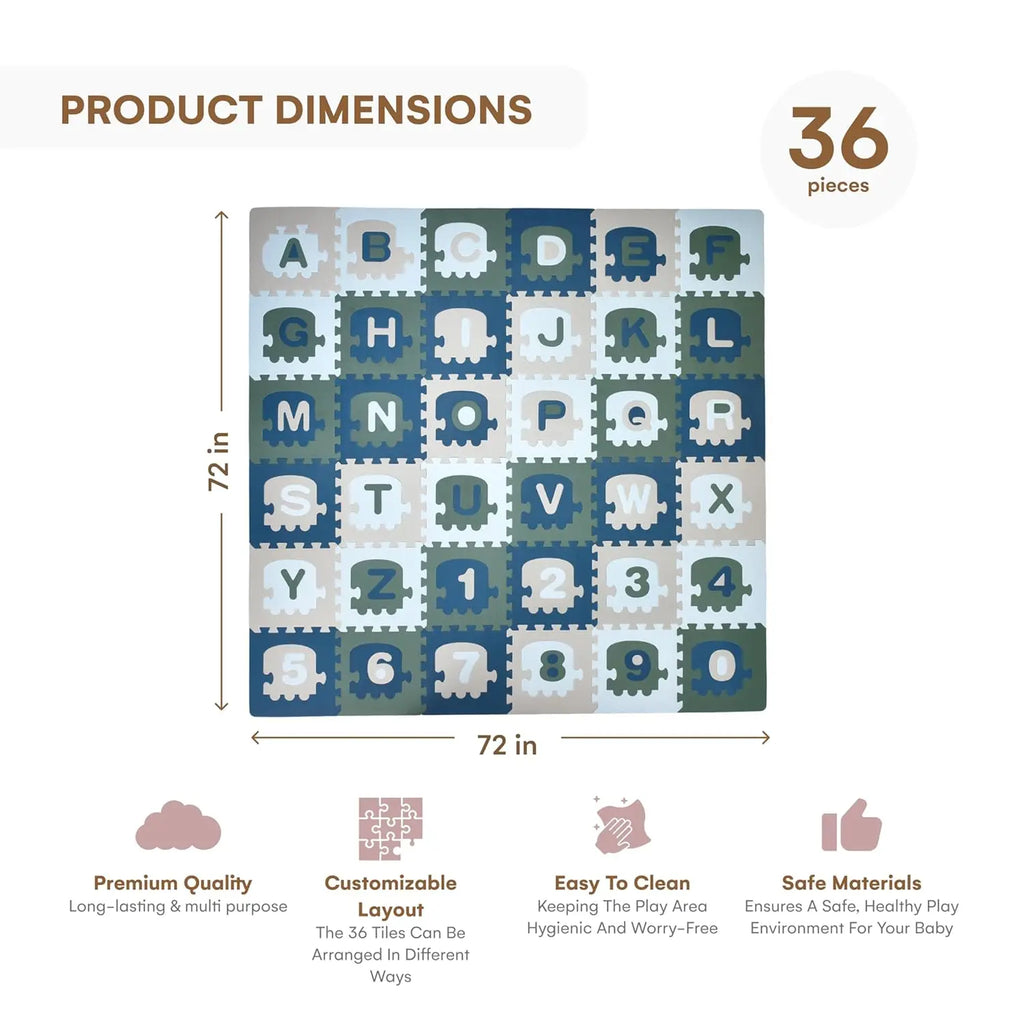 72x72-Inch Soft Foam Play Mat with ABC Numbers