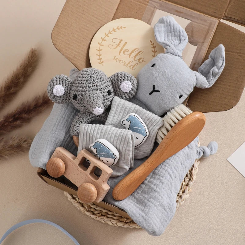 Baby Double Sided Cotton Blanket 7PCS Newborn Bath Set