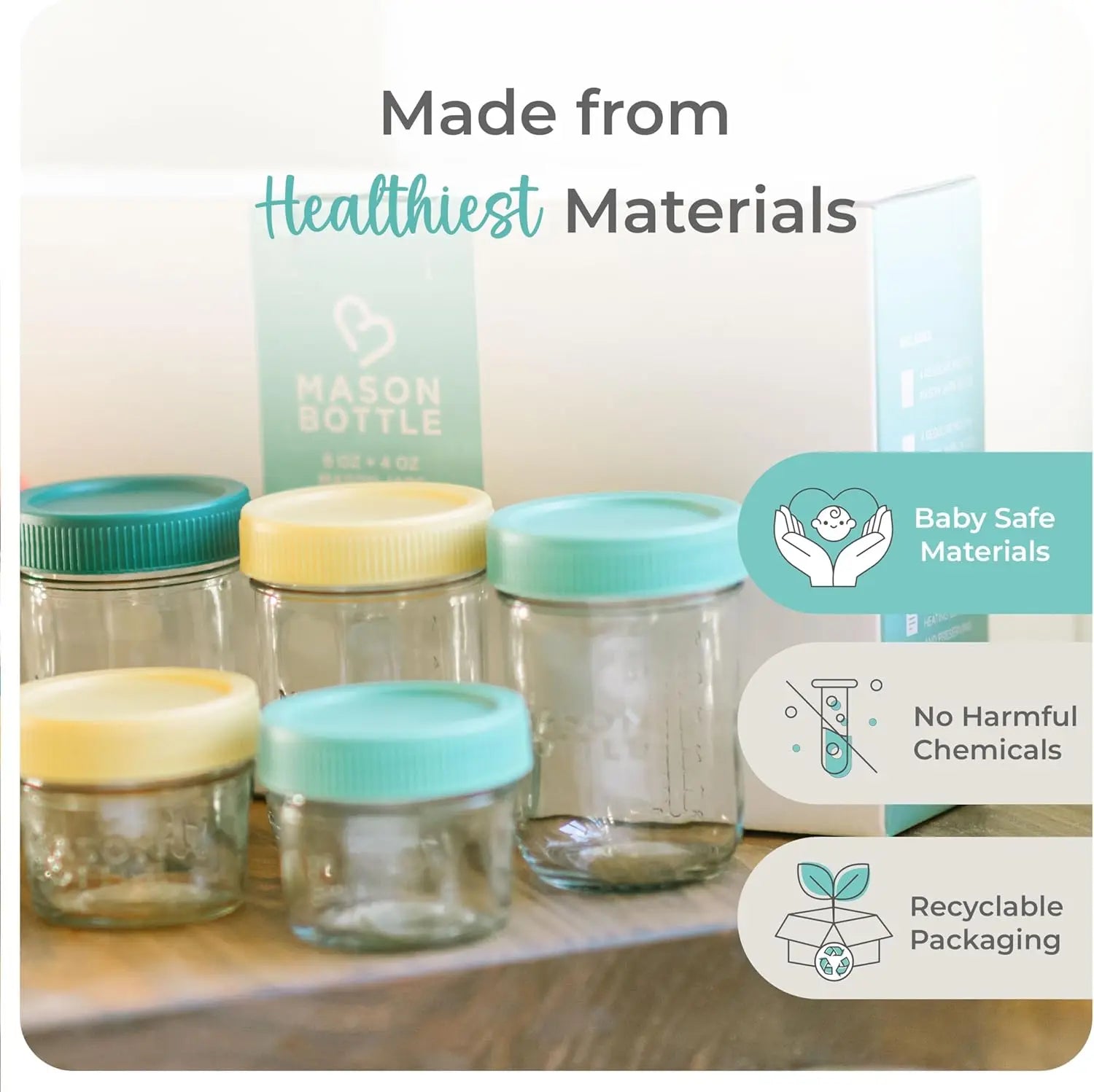 8oz Reusable Glass Baby Food Jars with Lids