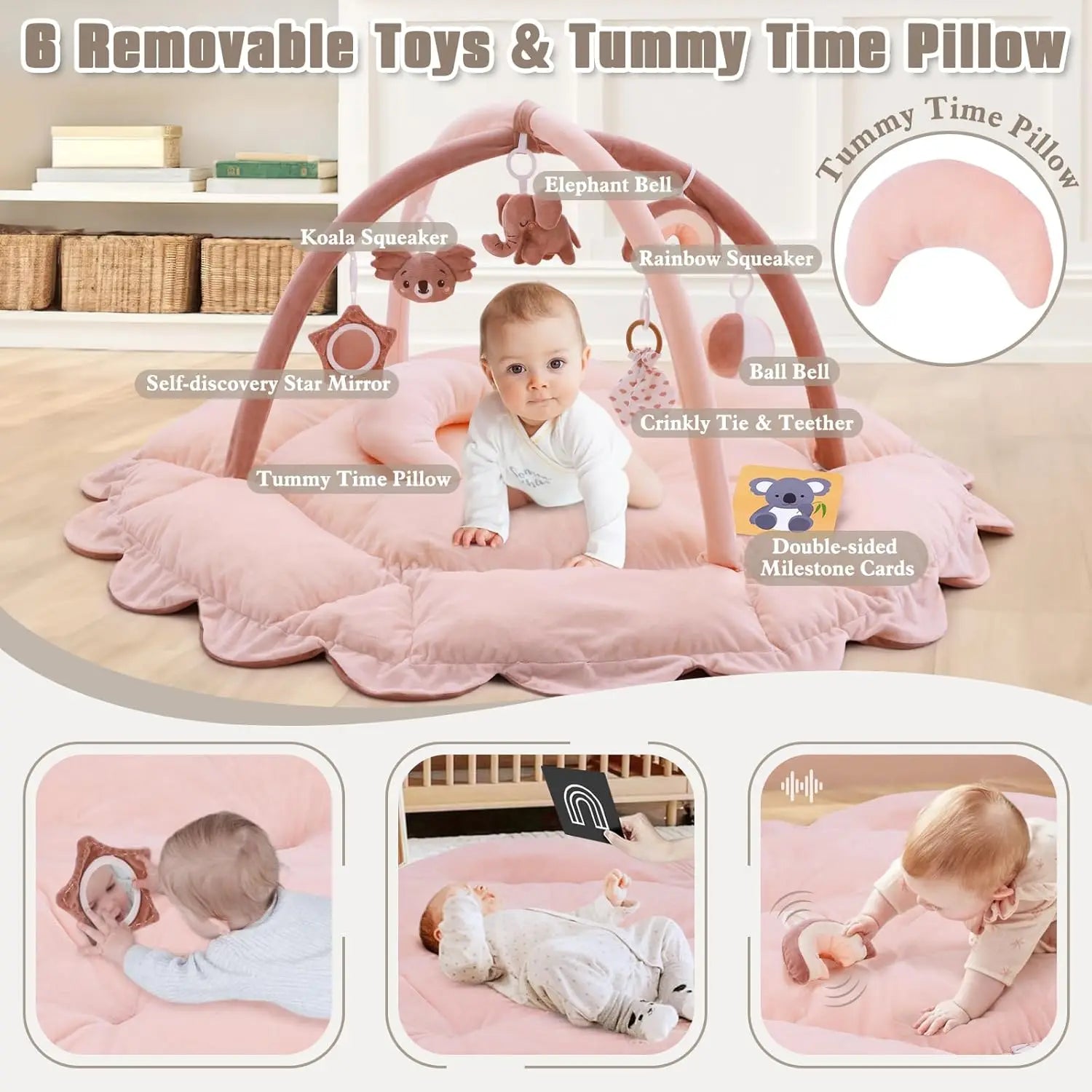 5-in-1 Plush Baby Play Gym with Convertible Mat