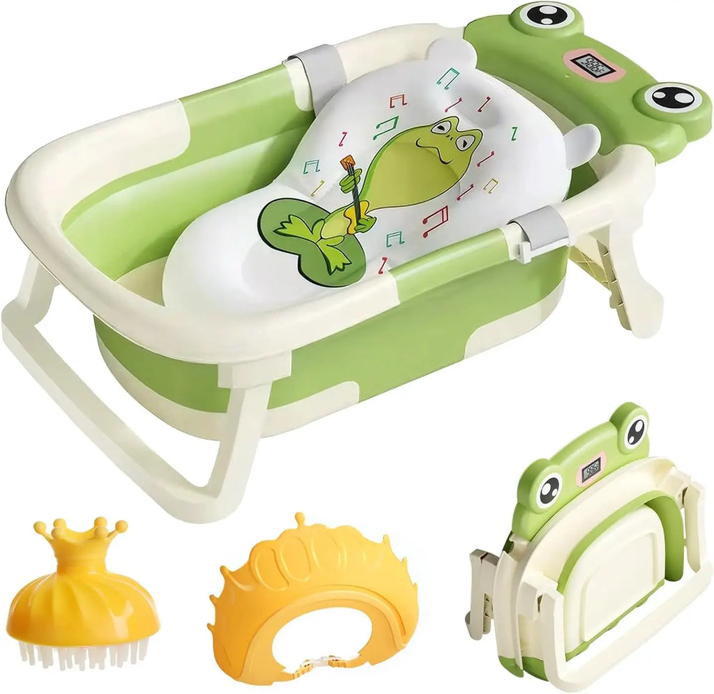 Baby Bath Tub with Bath Cushion Foldable Bathtub with Thermometer