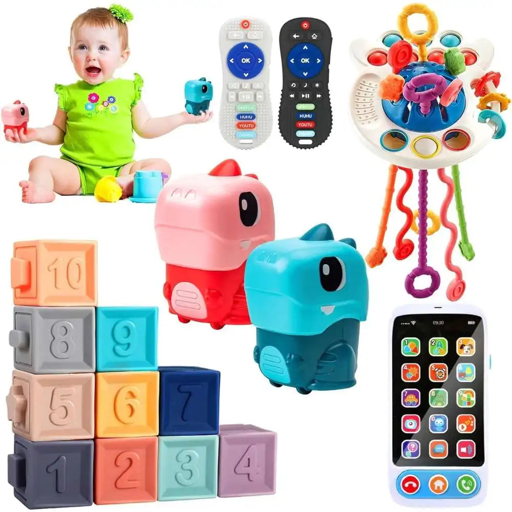 Pull String Teether, Analog Cell Phone, Sensory Shapes Simulation Remote Control