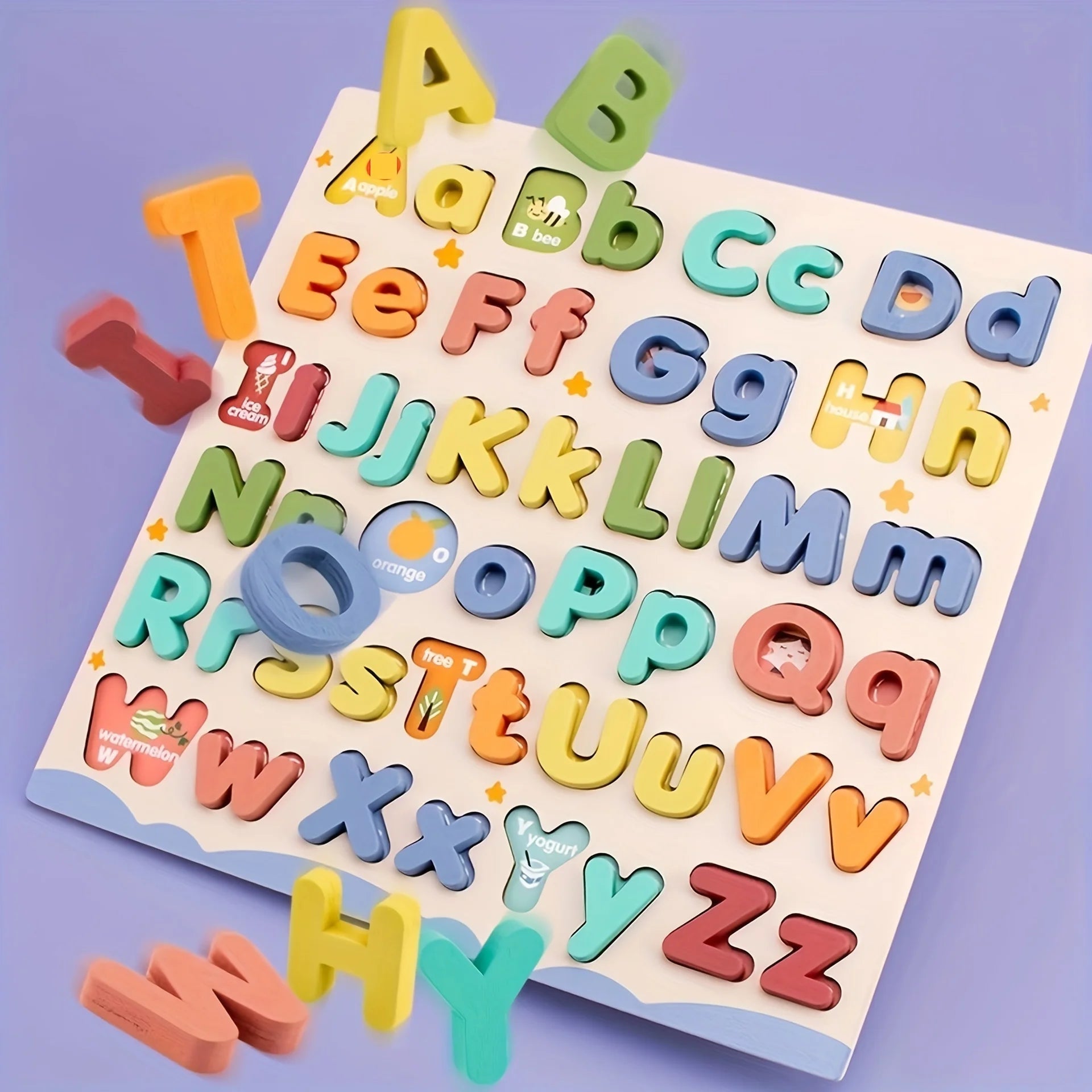 Wooden Letter Puzzle Board - 52 Uppercase And Lowercase Letters -