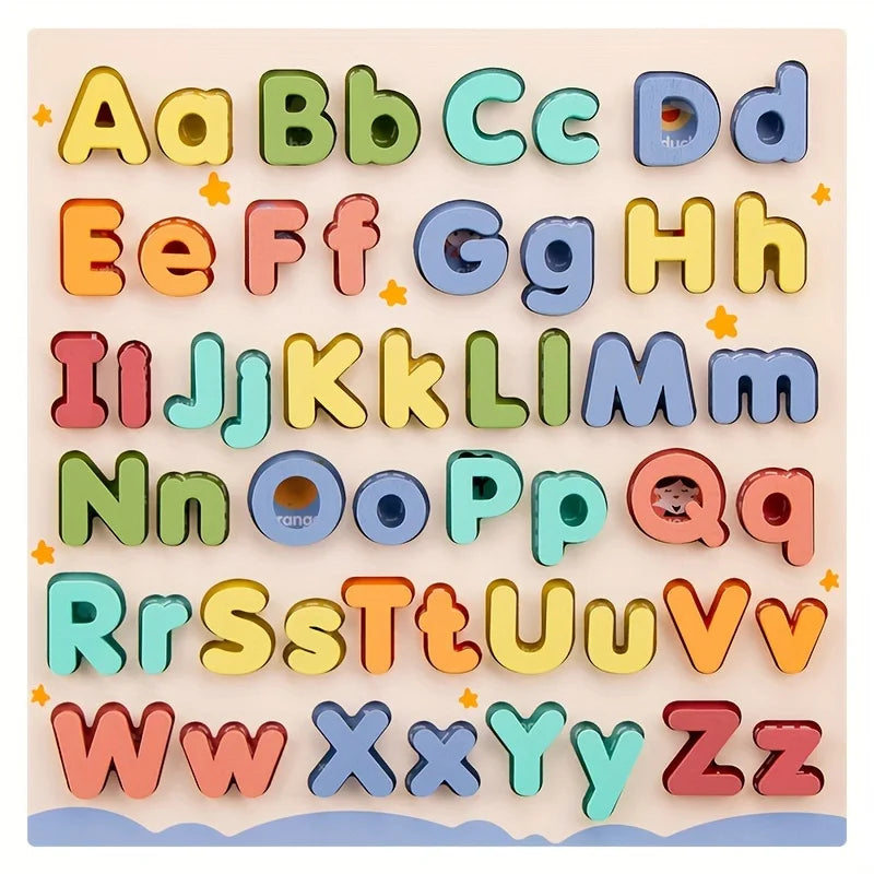 Wooden Letter Puzzle Board - 52 Uppercase And Lowercase Letters -