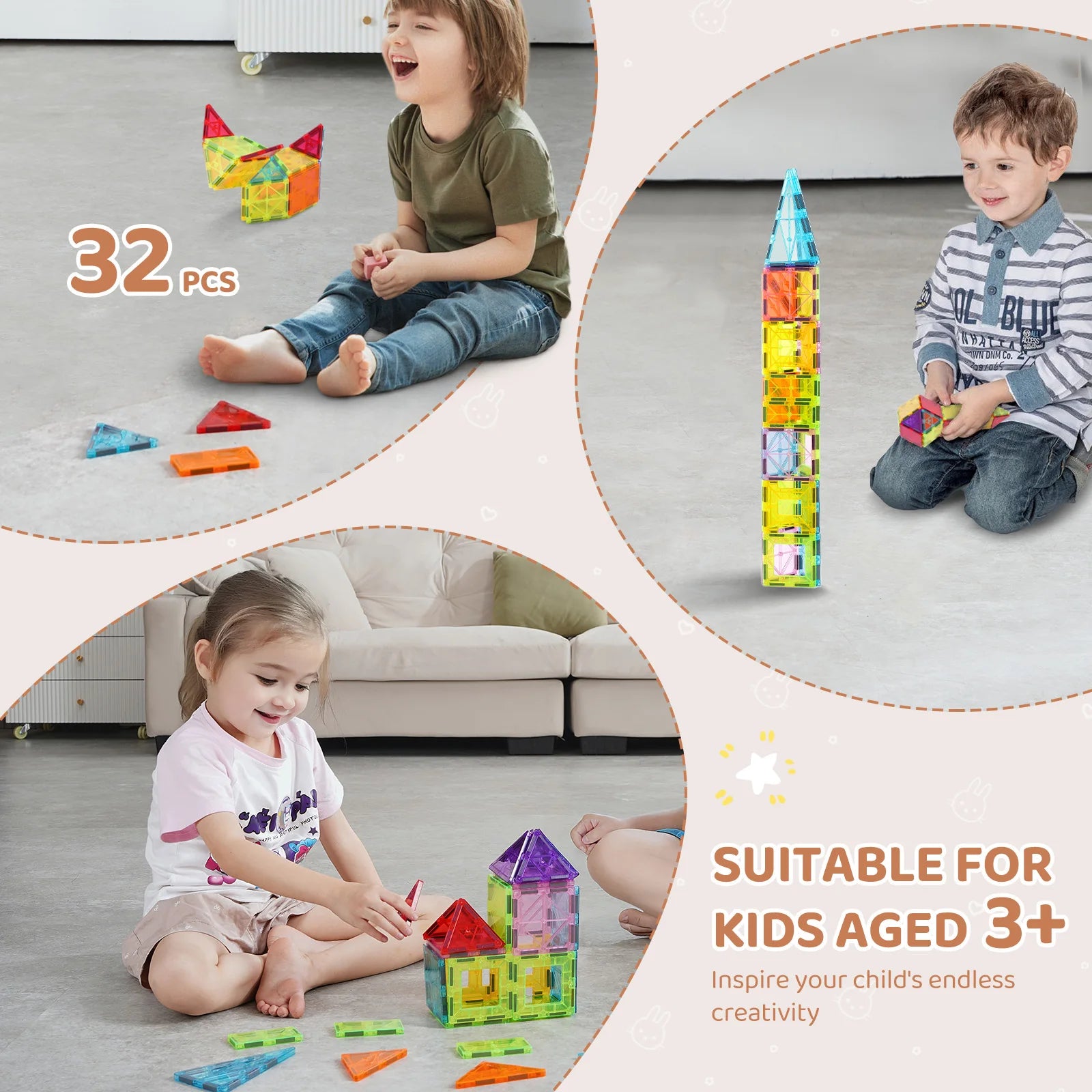 32PCS Light Magnetic Tiles Building Blocks Magnet Educational