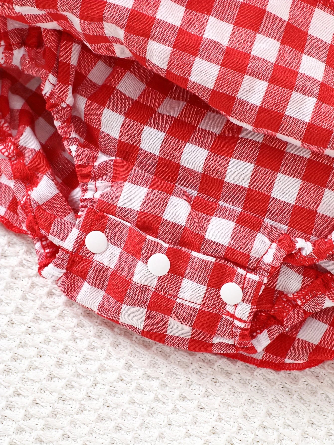 Baby Girl Strawberry Gingham Smocked Tie-Strap Romper Dress
