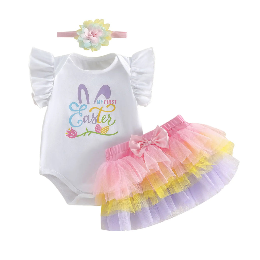 Cute Baby Girls Easter Bunny Romper Dress with Matching Headband