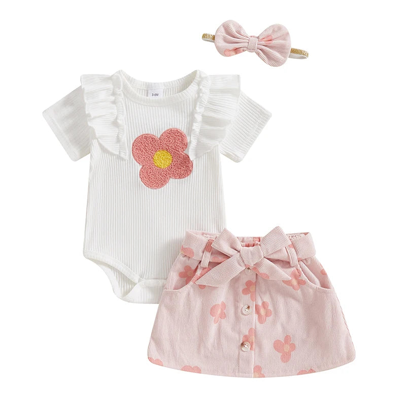 Girl Floral Print Romper with Matching Skirt