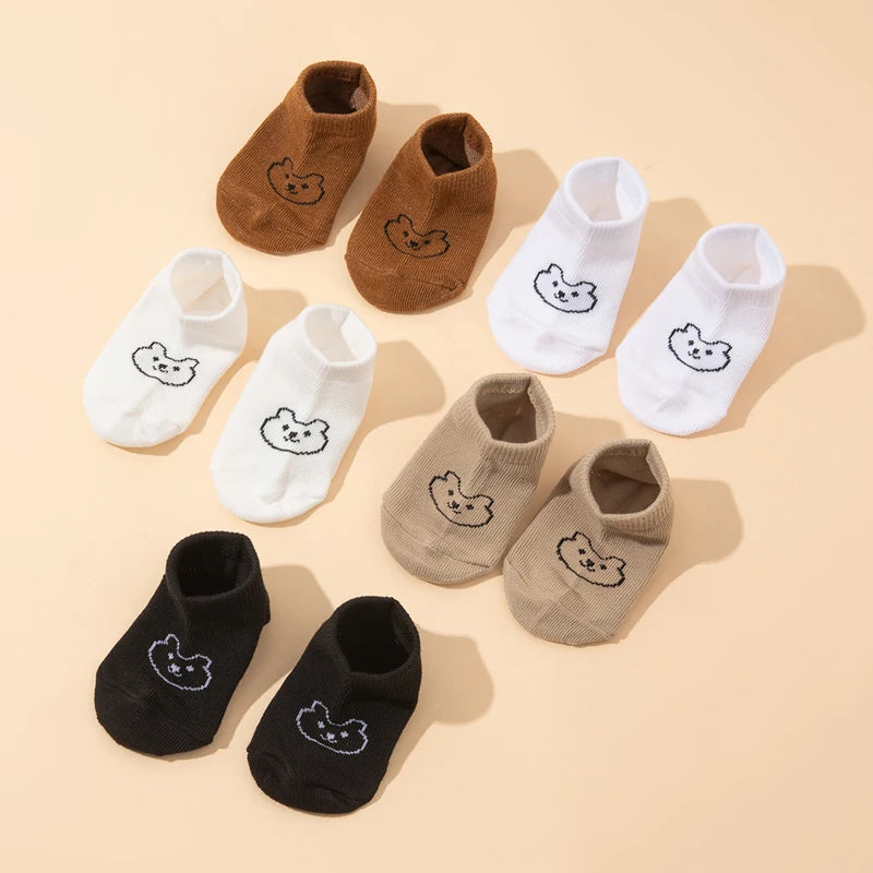 5 pairs of baby socks, cute bear-pattern elastic ankle socks