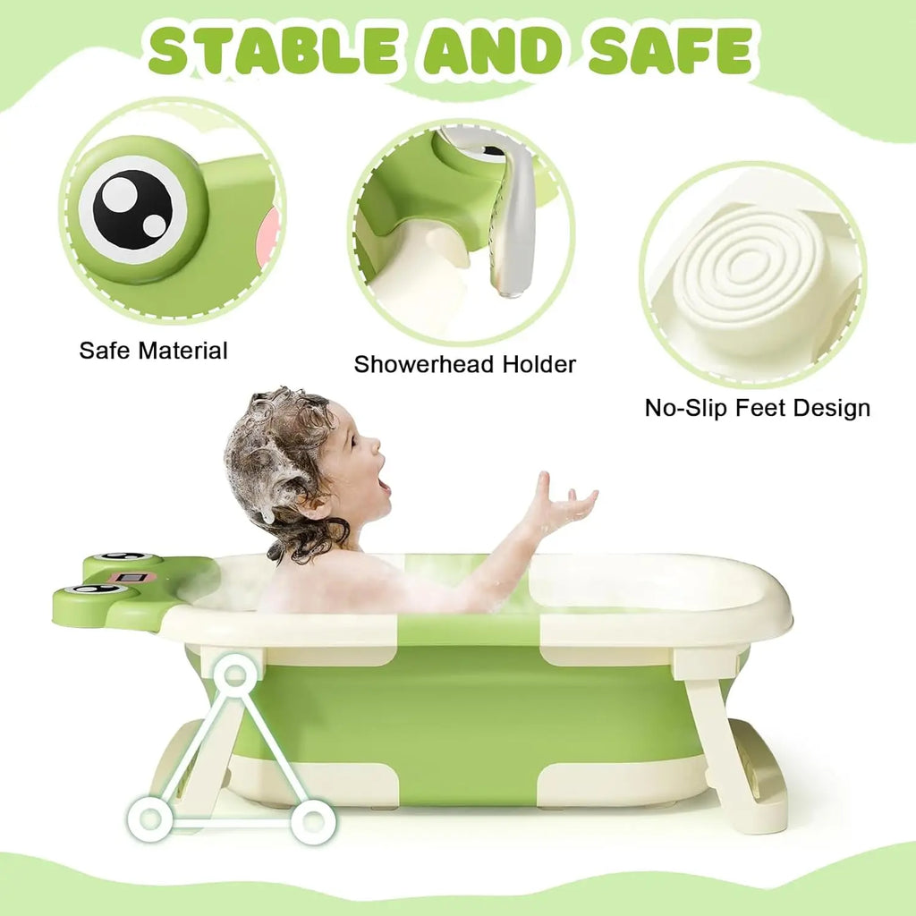 Baby Bath Tub with Bath Cushion Foldable Bathtub with Thermometer