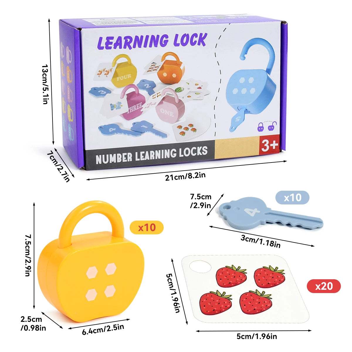 10 Set  Apple Locks Keys Cards Matching Toys Kids Educational Learning