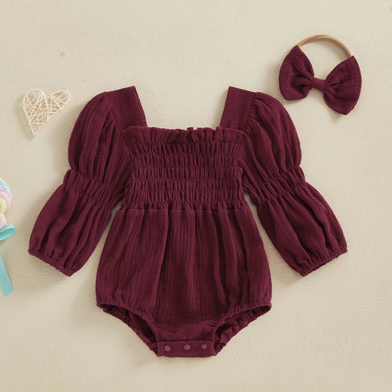 Baby Girls Spring Romper Long Sleeve  with head band