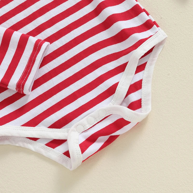 2024-05-18 Lioraitiin Baby Girl Thanksgiving Outfits Stripe Long Sleeve Romper Turkey Embroidery Overalls Dress Headband Set