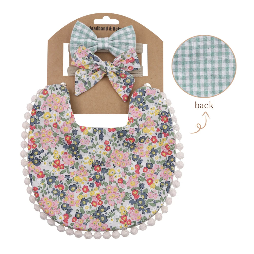 3Pcs/Set Flower Print Cotton Linen Baby bibs