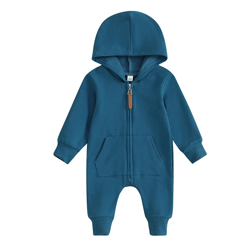 0-12M Newborn Baby Boys Girls Clothing Zipper Hooded Jumpsuit Romper