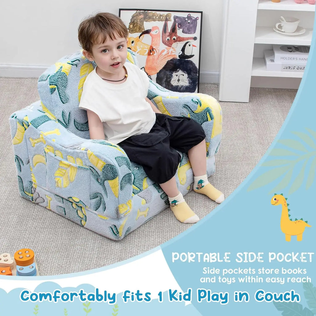 2-in-1 Glowing Dinosaur Toddler Chair & Couch with Blanket