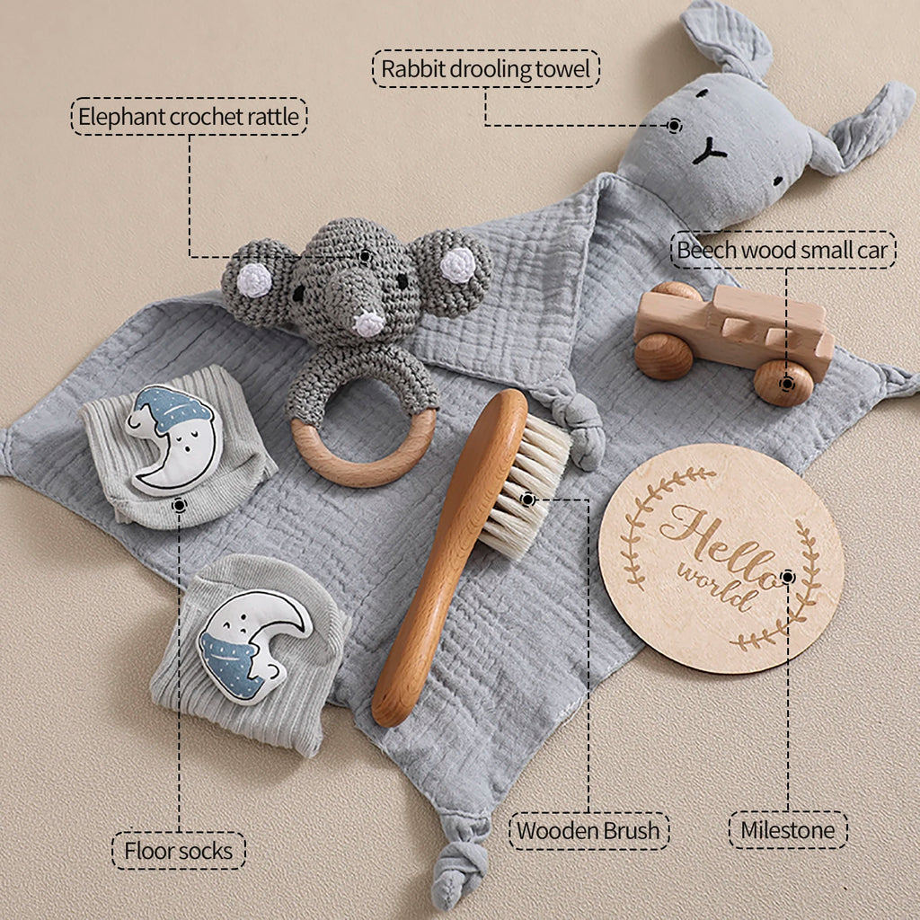 Baby Double Sided Cotton Blanket 7PCS Newborn Bath Set