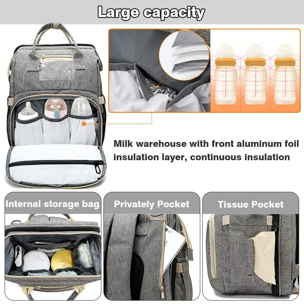 Fashion Portable Folding Crib Diaper Bag Multi-Function