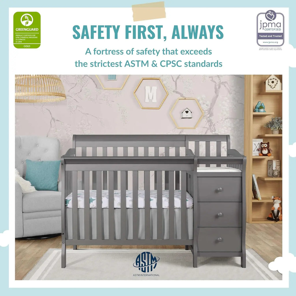4‑in‑1 Mini Convertible Baby Crib & Changer with Storage