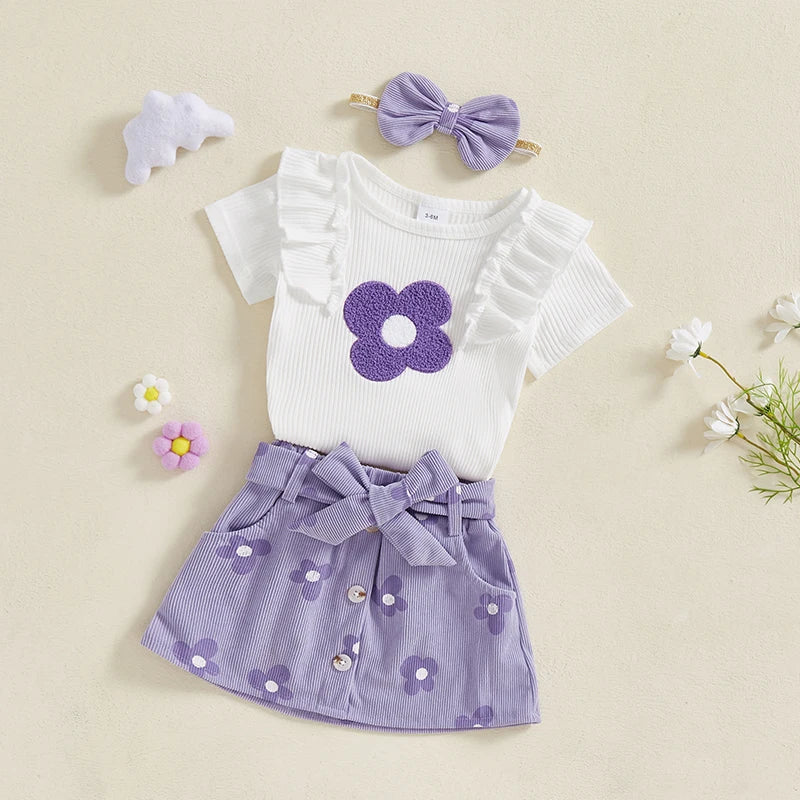 Girl Floral Print Romper with Matching Skirt