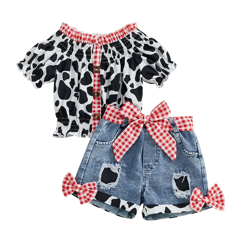Girls Summer Outfit Leopard Print Sleeveless Top and Distressed Denim Shorts