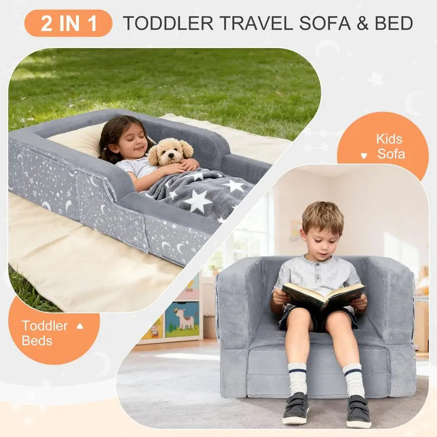 Toddler Travel Bed, 2 in 1 Foldable Toddler Bed Sofa Chair