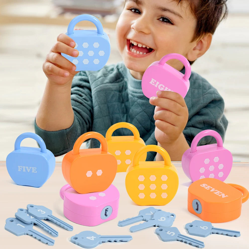 10 Set  Apple Locks Keys Cards Matching Toys Kids Educational Learning